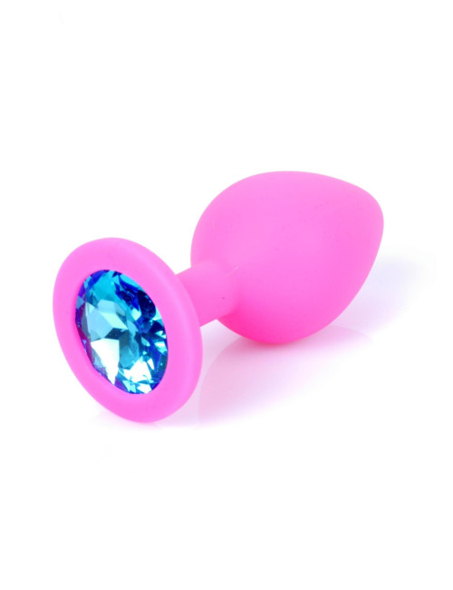 B - Series HeavyFun Różowy Plug Analny z Jasnoniebieskim Kryształem M