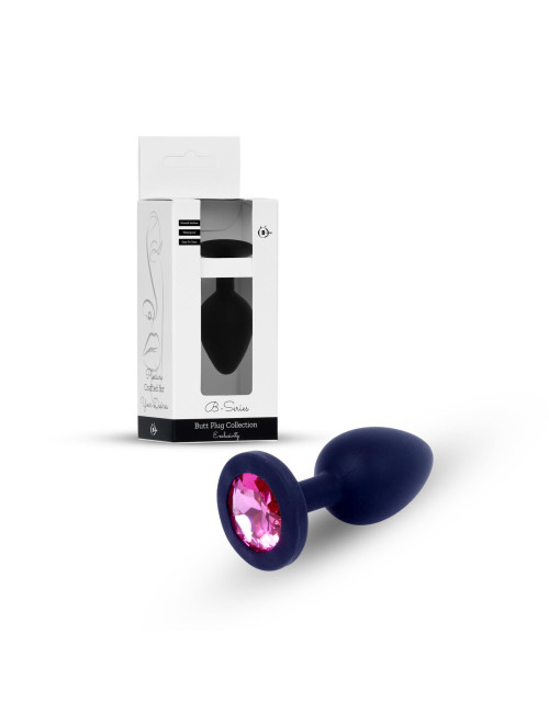 B - Series HeavyFun Czarny Plug Analny z Różowym Kryształem M