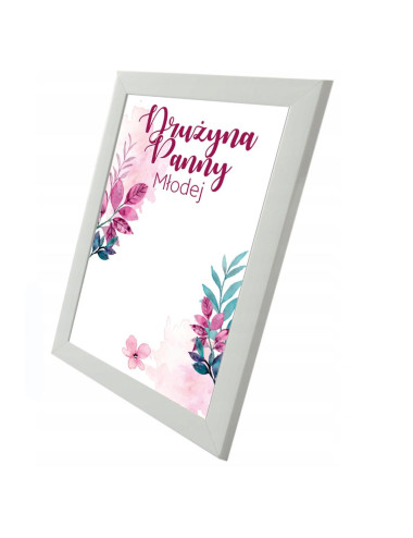 Pamiątkowy brązowy plakat "Buziaki na pożegnanie Panny Młodej" w ramce.