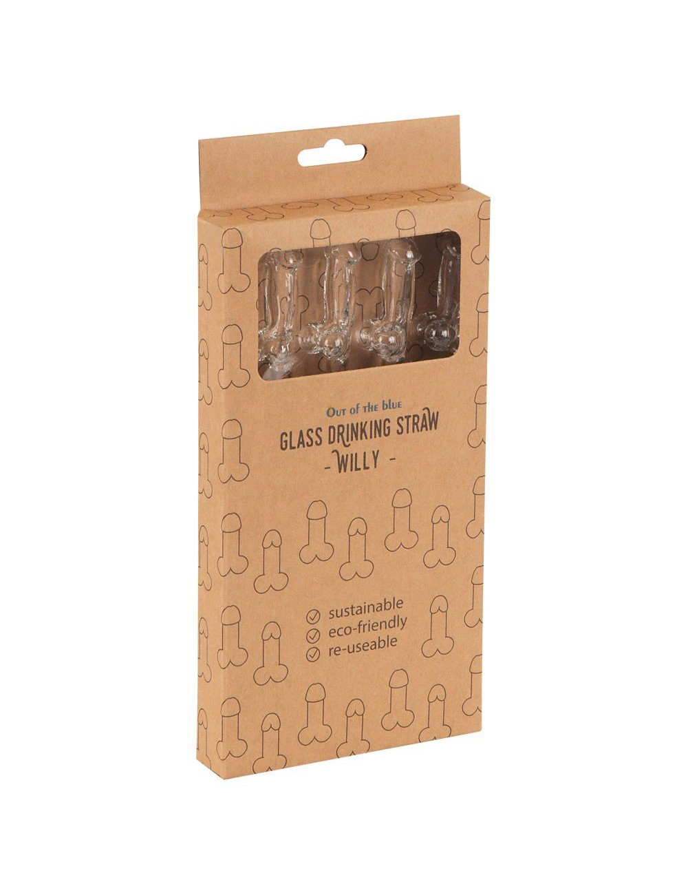 Glass Drinking Straw Willy x 4