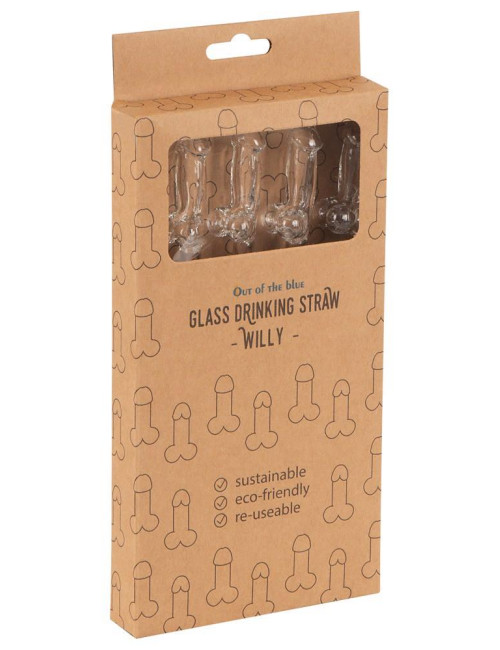 Glass Drinking Straw Willy x 4
