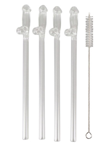 Glass Drinking Straw Willy x 4