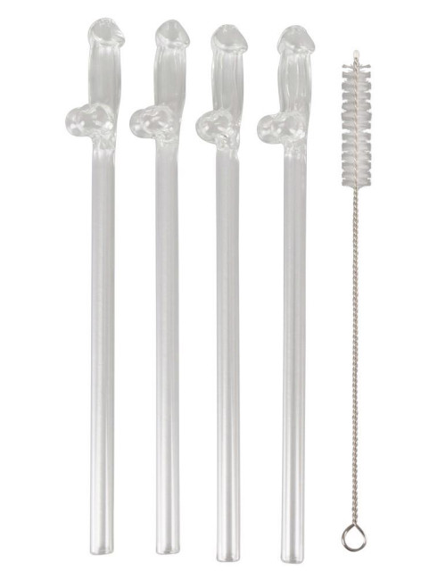 Glass Drinking Straw Willy x 4