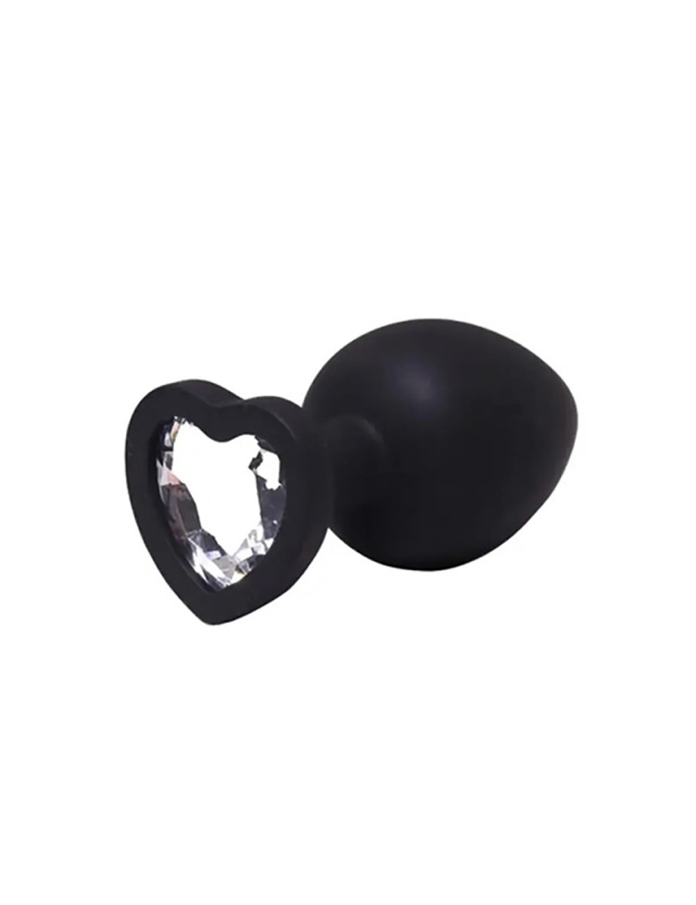 Black large heart-shaped butt plug with white crystal