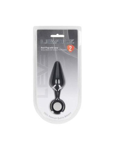 Silicone Anal Plug with Loop - M - Black