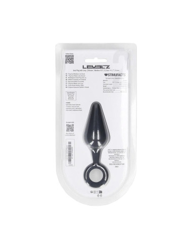 Silicone Anal Plug with Loop - M - Black