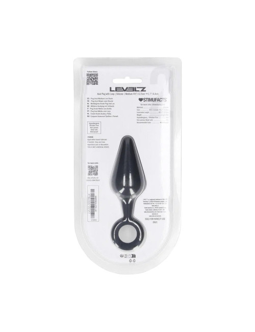 Silicone Anal Plug with Loop - M - Black