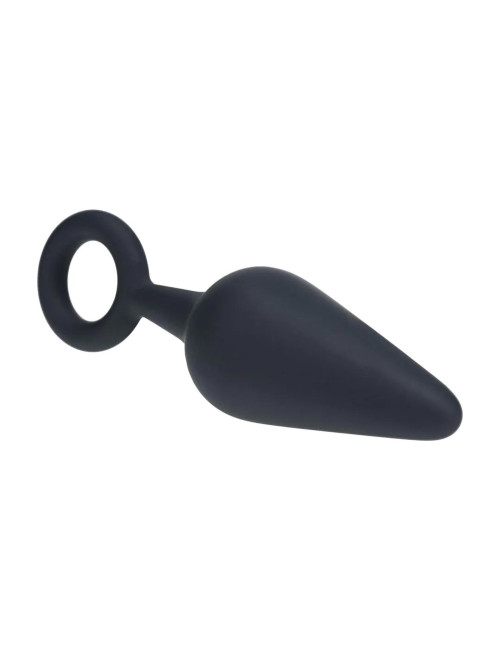 Silicone Anal Plug with Loop - M - Black