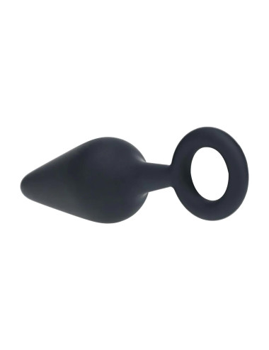 Silicone Anal Plug with Loop - M - Black
