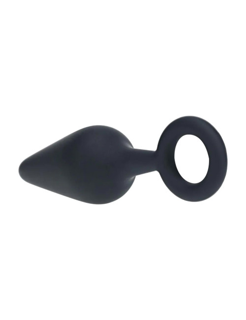 Silicone Anal Plug with Loop - M - Black