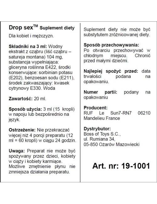 Ruf Drop Sex - Krople stymulujące dla kobiet i mężczyzn 20 ml