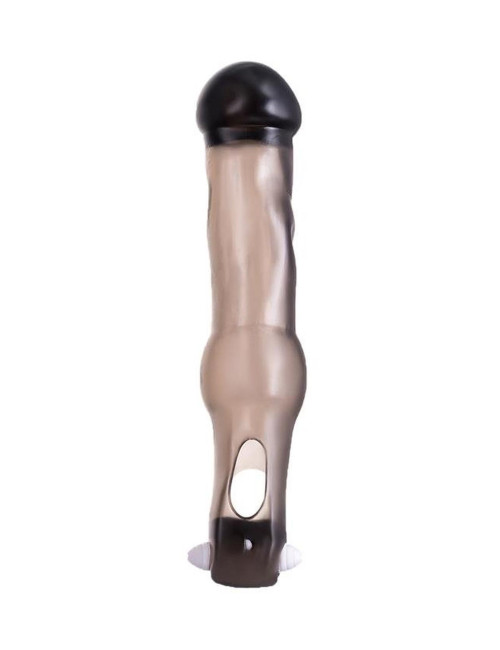 xToyFa XLover, Penis Sleeve, for increase in size with vibration, TPE, transparent black, 19.4 cm