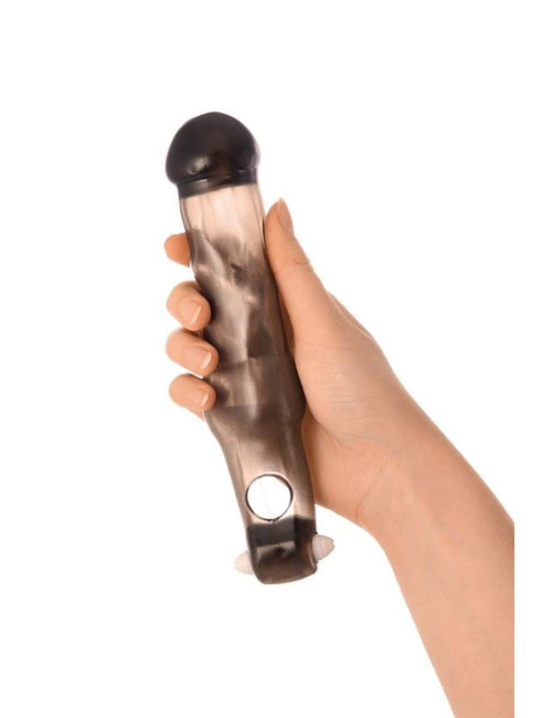 xToyFa XLover, Penis Sleeve, for increase in size with vibration, TPE, transparent black, 19.4 cm
