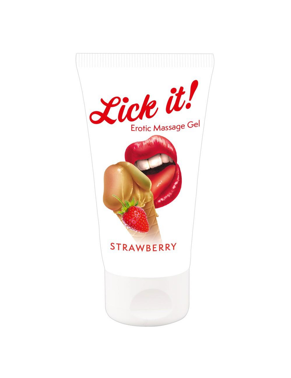 Lick it! Strawberry - Afrodyzjaki żel do masażu 50 ml, wegański, zapach truskawki