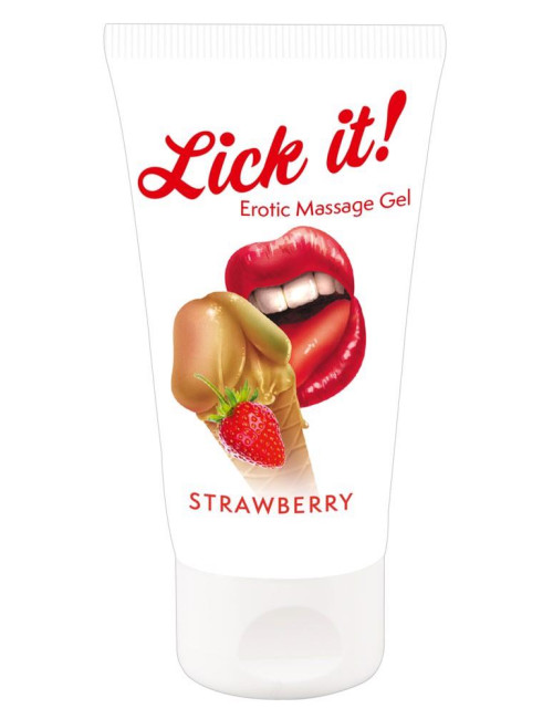 Lick it! Strawberry - Afrodyzjaki żel do masażu 50 ml, wegański, zapach truskawki