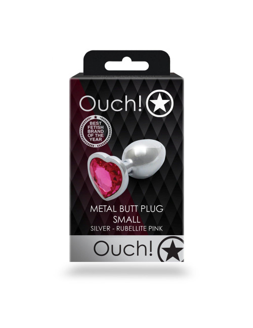 Ouch! Heart Gem Butt Plug Small - Srebrny korek analny z kryształkiem