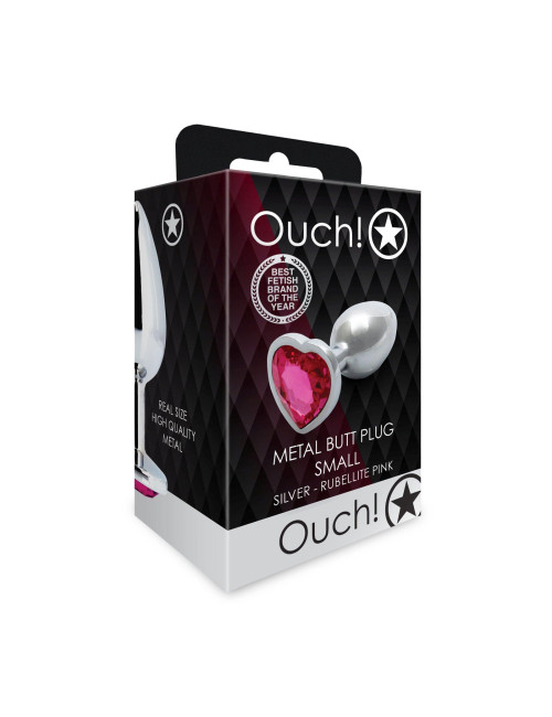 Ouch! Heart Gem Butt Plug Small - Srebrny korek analny z kryształkiem