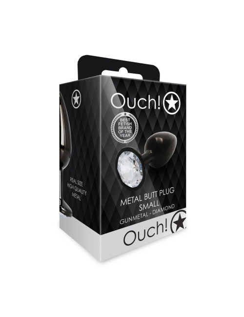 Ouch! Round Gem Butt Plug Small Gunmetal - Korek analny