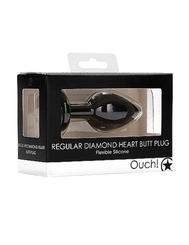 Diamond Heart Butt Plug - Regular - Black