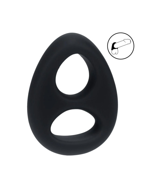 Double Liquid Silicone Cock and Ball Ring - Black