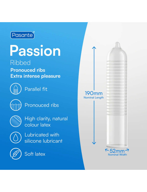 Pasante Ribbed/Passion Condoms 12 pcs