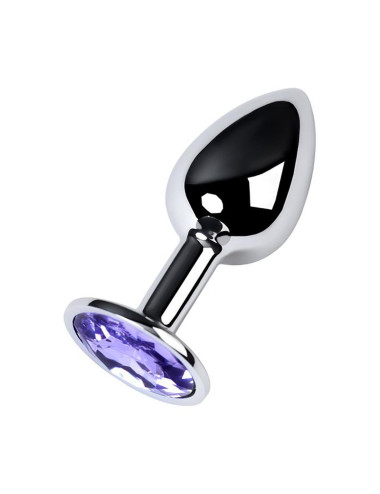 Silver anal plug with gem, blue