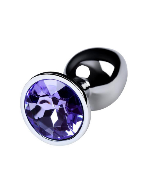 Silver anal plug with gem, blue