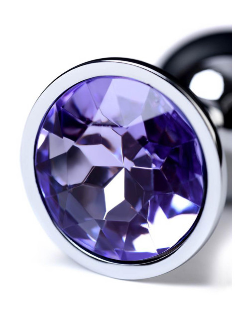 Silver anal plug with gem, blue