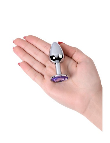 Silver anal plug with gem, blue