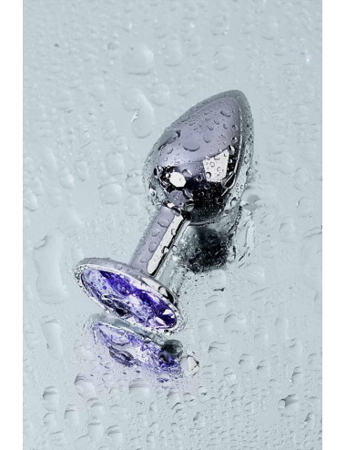 Silver anal plug with gem, blue