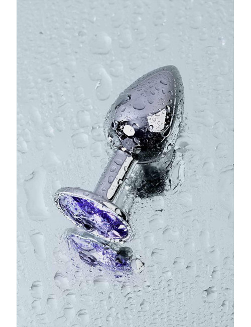 Silver anal plug with gem, blue
