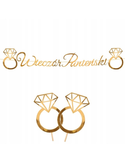 Zestaw złotych papierowych dekoracji na Wieczór Panieński