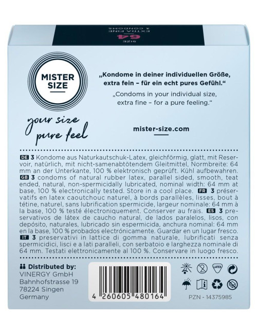 Mister Size 64 mm - prezerwatywy dopasowane, 3 sztuki
