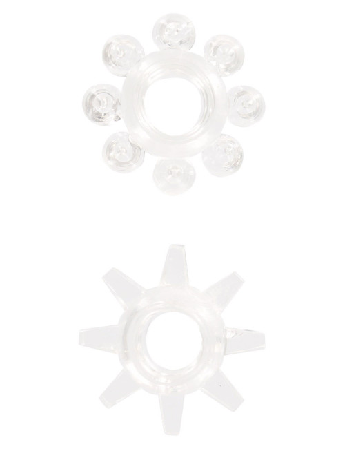 Power Stretchy Rings 2pcs Transparent - Pierścienie na penisa bez wibracji z wypustkami