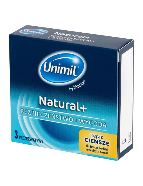 UNIMIL BOX 3 NATURAL+ Prezerwatywy naturalne cienkie ze zbiorniczkiem