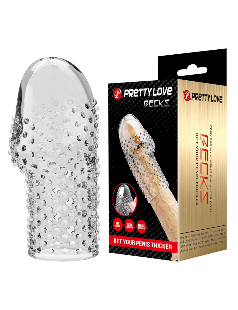 Pretty Love Becks Penis Sleeve – Nakładka na penisa, elastyczna TPR, przedłużka, zabawki erotyczne