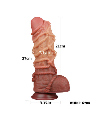 10.5'' Dual layered Platinum Silicone Cock with Rope