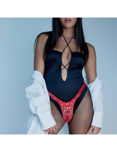 LEATHERETTE HARNESS FABULOUS - ONE SIZE - RED GLOSSY