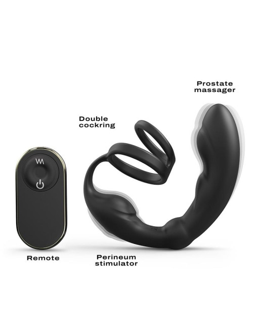 P-RING: Podwójny masażer prostaty i pierścień na penisa - zabawki analne, silikon, 10 funkcji.