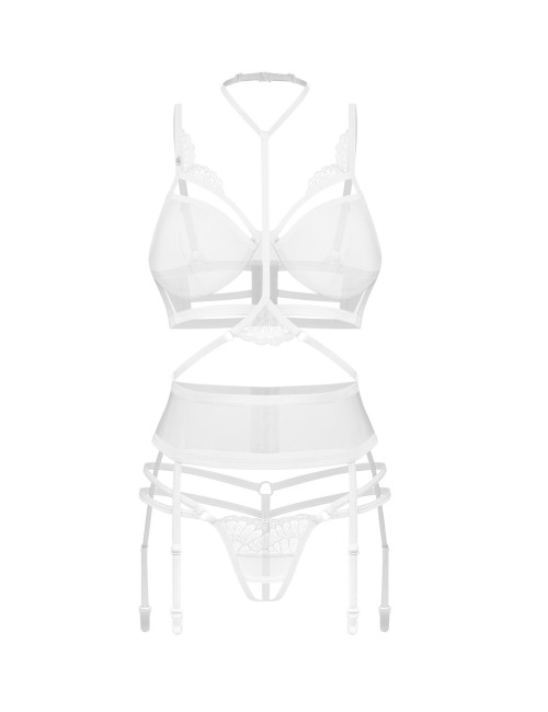 Obsessive Premisis White – Otwarty 3-częściowy komplet bielizny