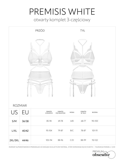 Obsessive Premisis White – Otwarty 3-częściowy komplet bielizny