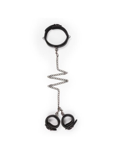 Kajdanki-Leather Collar With Handcuffs