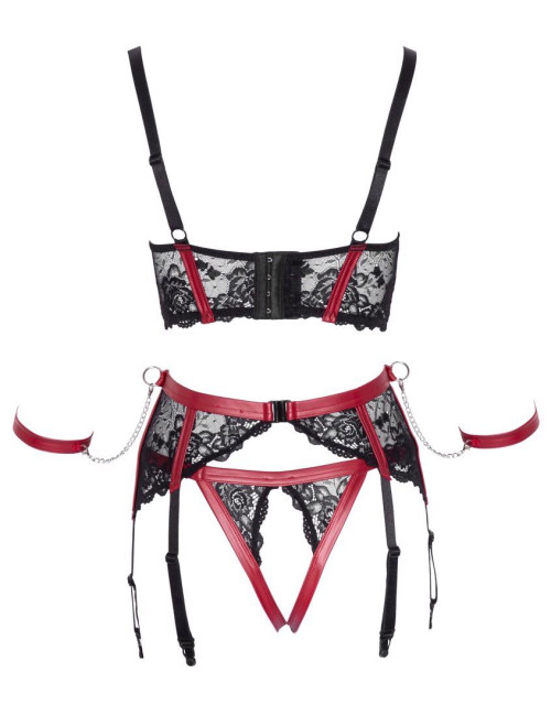 Cottelli BONDAGE – Zestaw Bielisny Shelf Bra Set Czarno-Czerwony XL