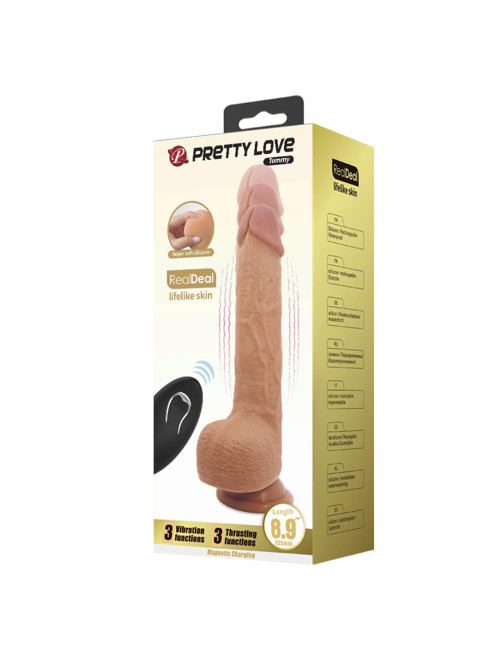 PRETTY LOVE - Tommy 8,9'' Light Brown, 3 vibration functions 3 thrusting settings Suction base Wireless remote control