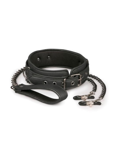 Wiązania-Leather Collar With Nipple Chains