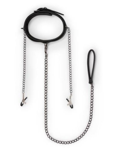 Wiązania-Leather Collar With Nipple Chains