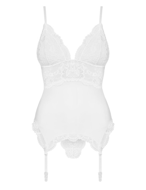 Obsessive 810-COR-2 Biały Gorset ze Stringami S/M