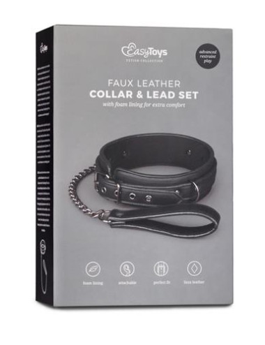 EasyToys Obroża BDSM z Kagańcem, Smyczą i Metalowymi Detalami (45-58 cm)