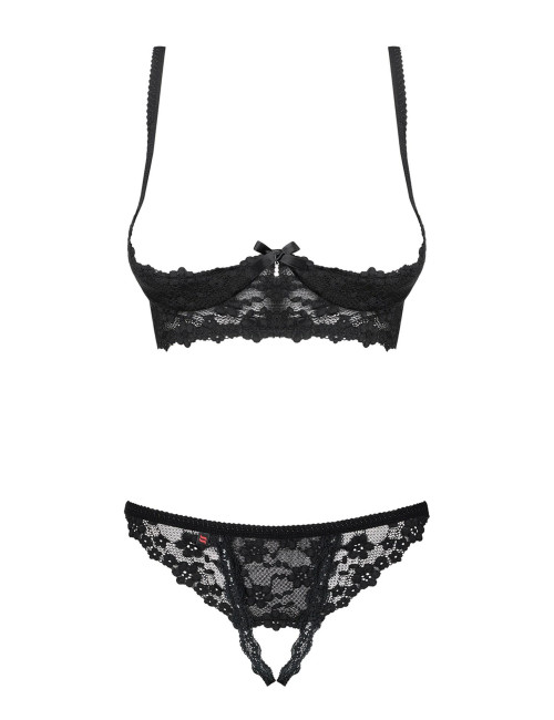 Obsessive Letica 2-częściowy Otwarty Komplet Czarny S/M