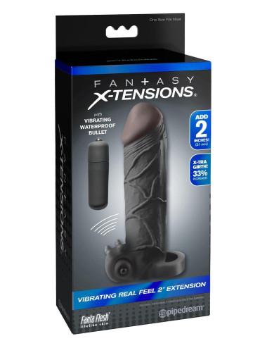FANTASY X-TENSIONS VIBRATING REAL FEEL 2 INCH EXTENSION BLACK